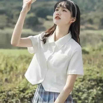 Женская летняя рубашка в японском стиле JK, дизайн 2024 года, молочно-белая, с коротким рукавом, модный студенческий образ. L
