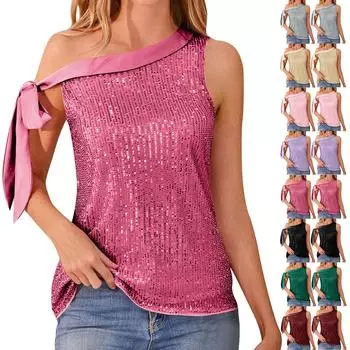 Женская летняя рубашка-жилет с пайетками и подтяжками, модная универсальная L чёрный