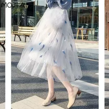 Женская летняя сетчатая марлевая юбка с вышивкой в стиле бохо, эластичная женская юбка трапециевидной формы с высокой талией, женская пляжная юбка