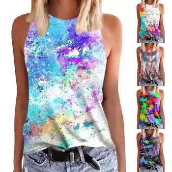 Женская летняя сексуальная майка без рукавов с ярким принтом XXXL синий