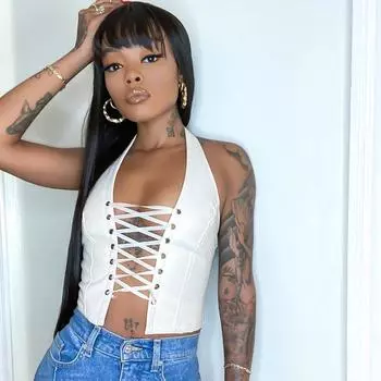 Женская летняя сексуальная майка без рукавов со шнуровкой S белый