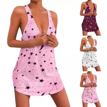 Женская летняя сексуальная пижама без рукавов с принтом, свободное подвесное платье XL розовый