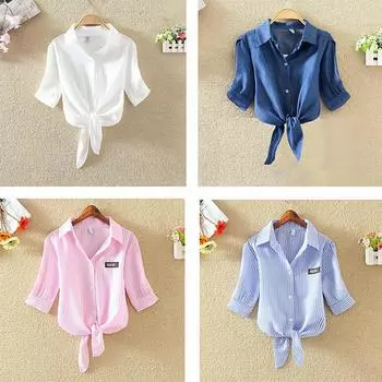 Женская летняя шифоновая блузка плюс размер повседневные рубашки с коротким рукавом 2XL синий