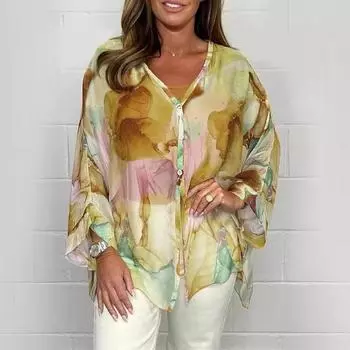 Женская летняя шифоновая рубашка с цветочным принтом БлузкиТопы S розовый