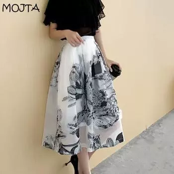 Женская летняя шифоновая юбка в стиле бохо, эластичная женская юбка трапециевидной формы с высокой талией, пляжная юбка большого размера