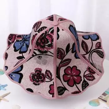 Женская летняя шляпа для людей среднего и пожилого возраста, складная льняная шляпа от солнца, шестисекционная шляпа для защиты от солнца, парусиновая шляпа-веер, шляпа от солнца розовый