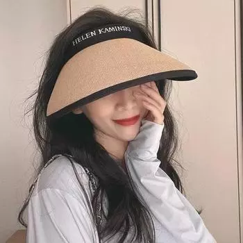 Женская летняя шляпа от солнца, пустой купол с большими полями, пляжная шляпа от солнца, повязка на голову, дизайнерская солнцезащитная шляпа, модный аксессуар чёрный