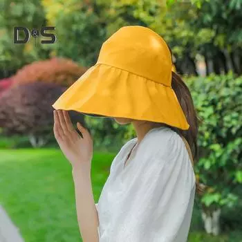 Женская летняя шляпа от солнца с большими полями, защита от ультрафиолета, дизайнерская дорожная шляпа с полым верхом, складная уличная шляпа с защитой от УФ-лучей хаки