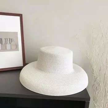 Женская летняя шляпа от солнца с плоским верхом и большими полями, солнцезащитная шляпа, однотонная легкая соломенная шляпа, пляжная шляпа для отдыха белый