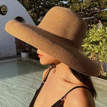 Женская летняя шляпа от солнца с плоским верхом и большими полями, солнцезащитная шляпа, однотонная легкая соломенная шляпа, пляжная шляпа для отдыха белый