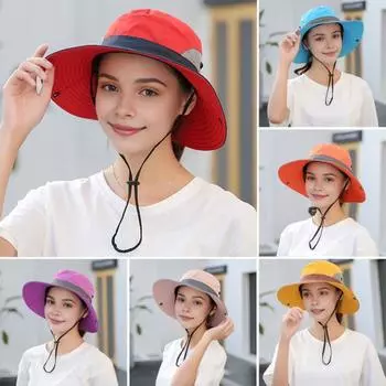 Женская летняя шляпа от солнца с сетчатым ветрозащитным ремешком и широкими полями, защита от ультрафиолета, складная портативная кепка для садоводства, рыбалки, путешествий, шляпа рыбака на открытом воздухе синий