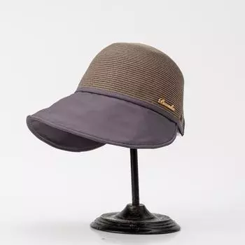 Женская летняя шляпа от солнца с утиным языком, солнцезащитный крем для пляжа, шляпа с металлической этикеткой, универсальная, маленькая, дышащая рыбацкая соломенная шляпа, открывающая лицо. 56-58cm кремовый