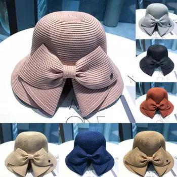 Женская летняя шляпа от солнца, солнцезащитная шляпа, цилиндр, соломенный стиль, пляжная шляпа для девочек чёрный