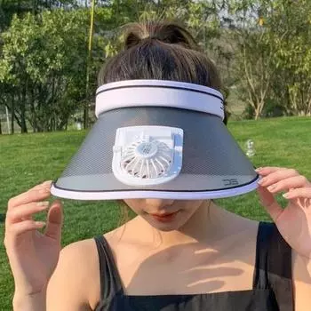 Женская летняя шляпа с 3-мя регулировочными вентиляторами, пустым верхом, USB-зарядкой, защитой от УФ-излучения, широкими полями, ветрозащитной чёрный
