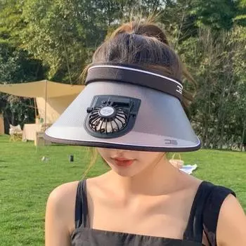 Женская летняя шляпа с 3-ступенчатой регулировкой вентилятора. Пустой верх. USB-зарядка. Анти-УФ-защита с широкими полями. Ветрозащитная веревка. Защита от солнца. Регулируемая дорожная солнцезащитная кепка. чёрный