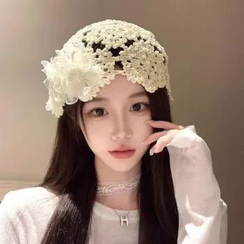 Женская летняя шляпа с кружевом в виде жемчужного цветка, ручной работы, вязаная крючком, ажурная, универсальная, облегающая голову, свободная шапка one size