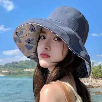 Женская летняя шляпа с ветрозащитным ремешком и большими полями, складная, с защитой от ультрафиолета, рыболовная кепка для отдыха на природе темно-синий