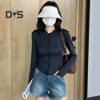 Женская летняя солнцезащитная куртка, дышащая, анти-УФ-защитная рубашка с капюшоном и длинными рукавами, легкая уличная походная спортивная повседневная однотонная рубашка на молнии M розовый