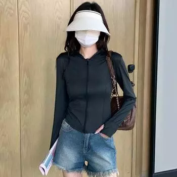 Женская летняя солнцезащитная куртка, дышащая, анти-УФ-защитная рубашка с капюшоном и длинными рукавами, легкая уличная походная спортивная повседневная однотонная рубашка на молнии M розовый