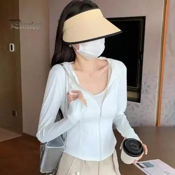 Женская летняя солнцезащитная куртка, дышащая, анти-УФ-защитная рубашка с капюшоном и длинными рукавами, легкая уличная походная спортивная повседневная однотонная рубашка на молнии M розовый