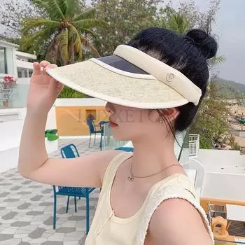 Женская летняя солнцезащитная шляпа с защитой от ультрафиолета с широкими полями, пляжная шляпа с пустым верхом и козырьком, регулируемая солнцезащитная кепка, женская спортивная кепка на открытом воздухе One Size