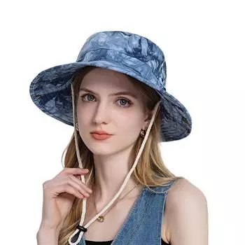 Женская летняя солнцезащитная шляпа с завязками, рыбацкая шляпа с большими полями для женщин, уличная дорожная шляпа, шляпа-ведро для альпинизма 55-60cm светло-синий