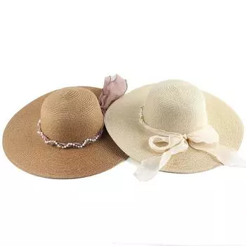 Женская летняя соломенная шляпа с широкими краями для защиты от солнца и куполообразной формы для отпуска 57-58cm хаки