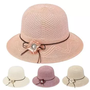 Женская летняя соломенная шляпа с защитой от ультрафиолета, складная пляжная шляпа с цветочным бантом, солнцезащитная шляпа розовый