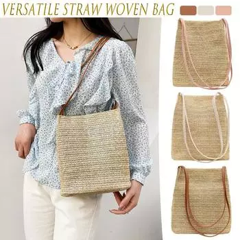 Женская летняя соломенная сумка из ротанга, плетеная сумка через плечо, пляжная сумка через плечо белый