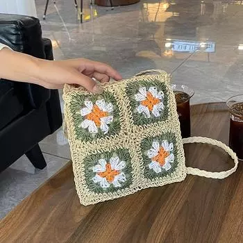 Женская летняя соломенная сумка-мессенджер, ажурная тканая модная пляжная сумка через плечо, симпатичная дизайнерская сумка через плечо с маленьким цветком