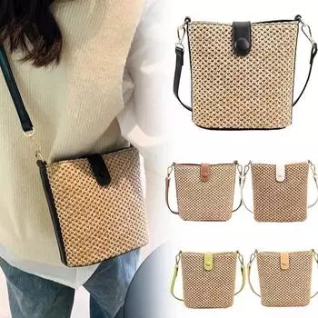 Женская летняя соломенная сумка на молнии, сумка через плечо, пляжная сумка коричневый