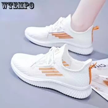Женская летняя спортивная обувь Fly Weaving Mesh Дышащая плоская подошва Бордовые туфли Повседневная легкая нескользящая спортивная обувь 35 оранжевый