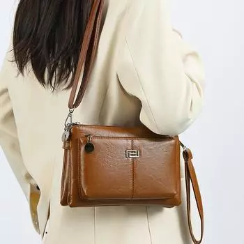 Женская летняя сумка 2024 года для новой мамы, простая сумка через плечо из мягкой кожи, многослойная женская сумка через плечо большой емкости, модная