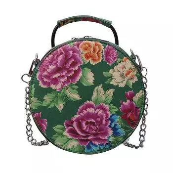 Женская летняя сумка с крупным цветком и маленьким круглым узором. чёрный