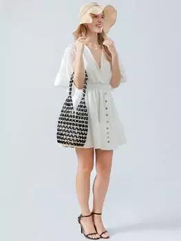 «Женская летняя сумка-ведро с полыми деревянными бусинами» 16.5x16.5x36 CM