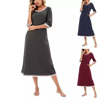 Женская летняя свободная длинная рубашка с V-образным вырезом, цветные блоки, рукав семь четвертей, без карманов, платья для дома и отдыха L