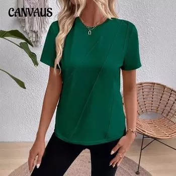 Женская летняя свободная футболка с круглым вырезом и короткими рукавами S зелёный