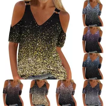 Женская летняя свободная футболка с полым V-образным вырезом и коротким рукавом с принтом L розовый