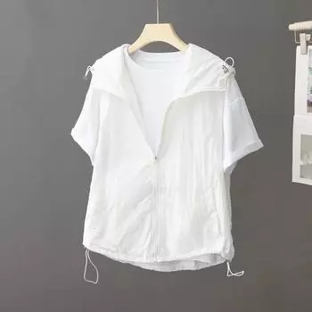 Женская летняя свободная простая безрукавка солнцезащитный жилет с капюшоном тонкая спортивная куртка 4XL белый