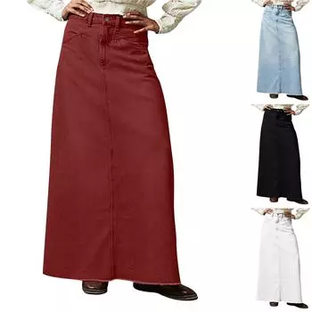 Женская летняя свободная прямая повседневная джинсовая юбка L чёрный