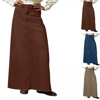 Женская летняя свободная прямая повседневная джинсовая юбка L армия зеленый