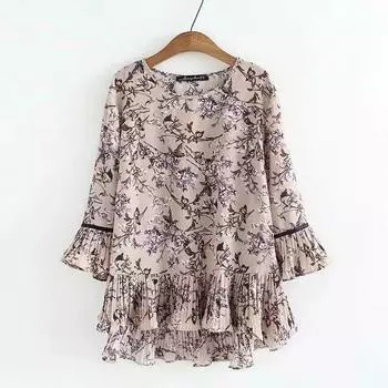 Женская летняя свободная рубашка с эффектом затенения живота, блузка из шифона с цветочным принтом больших размеров 6XL чёрный