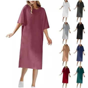 Женская летняя свободная рубашка с коротким рукавом и круглым вырезом, длинная модная повседневная рубашка XL