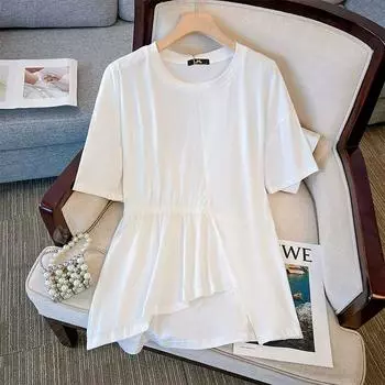Женская летняя свободная удобная футболка больших размеров с однотонным дизайном, темпераментные топы для поездок на работу 6XL белый