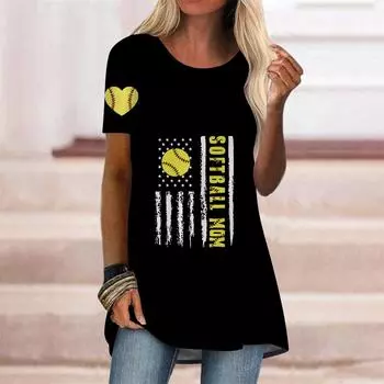 Женская летняя теннисная футболка с короткими рукавами и круглым воротником размера плюс, повседневные мешковатые футболки средней длины XS чёрный