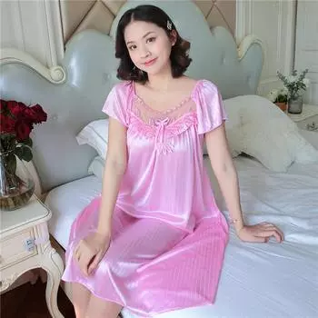 Женская летняя толстая сестра сексуальная свободная ночная рубашка больших размеров с короткими рукавами ледяная шелковая ночная рубашка шелковая сетка 2XL