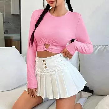 Женская летняя тонкая короткая футболка с круглым вырезом Love Circle и длинным рукавом S розовый