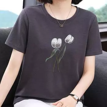 Женская летняя тонкая свободная футболка в китайском стиле для мам среднего возраста с короткими рукавами и темпераментными топами 5XL белый