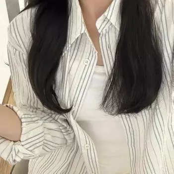 Женская летняя тонкая свободная рубашка от солнца, свежая повседневная рубашка в вертикальную полоску на пуговицах 2XL синий