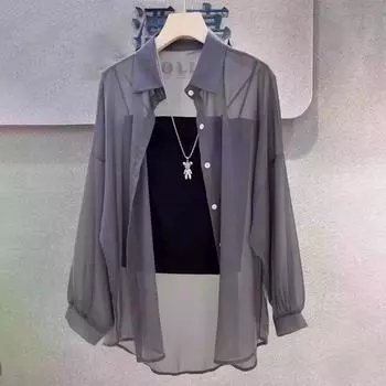 Женская летняя тонкая свободная рубашка средней длины, однотонная рубашка Commuter Sun 3XL белый